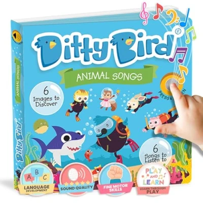 Imagen de Ditty Bird Animal Songs: Mi Primer Libro de Sonido Interactivo con 6 Canciones para Aprender inglés Mientras te diviertes. Juguete Educativo bebés y niños a Partir 1 año.