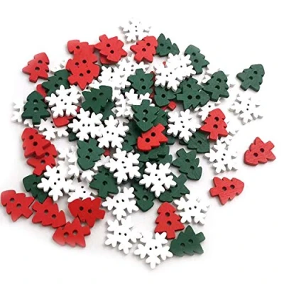 Imagen de NXACETN 50 Piezas Botones De Copo Nieve Madera 2 Agujeros DIY Hebilla Costura Adorno Decoración árbol Navidad Colores Variados