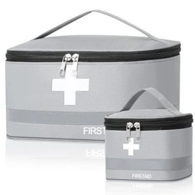 Imagen de Cozary 2 Piezas Botiquin de Primeros Auxilios Vacio, Grandes &amp; Pequeños Portátil Bolsa, Impermeable Bolsa Médica Vacía para Hogar, Oficina, Airelibre Gris