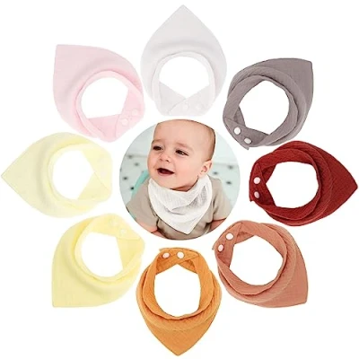 Imagen de DRESHOW Baberos 8 Pack Bandana Babero Super Absorbente para Niños Niñas Unisex 100% Algodón la Dentición y Babeo