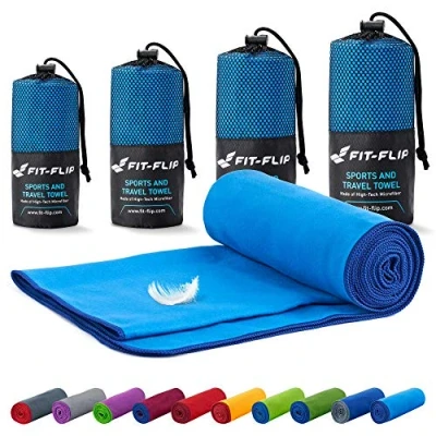 Imagen de Fit Flip Toalla Microfibra Toallas microfibras para el Gimnasio y Viaje Gym compacta, Ultraligera de Secado rápido Playa Grande Natacion (50x110cm Azul Borde Oscuro)