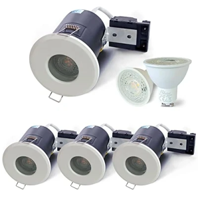 Imagen de Sweier Focos Empotrable Ignífugo GU10 Blanco, 5W IP65 Techo Estanco Baño, AC220 240V LED Interior Downlight 430LM Blanco Frío 6000K, Agujero ø68 75mm, Juego de 4.