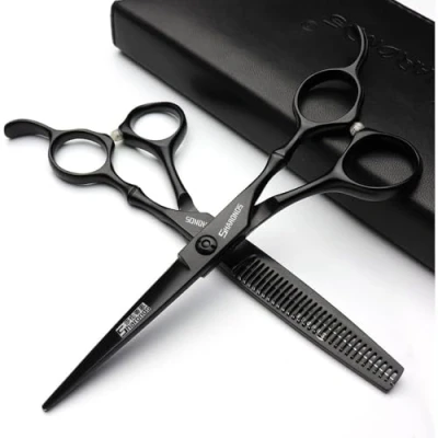 Imagen de 6 pulgadas negro peluquería tijeras salón herramienta 440c alta dureza acero inoxidable cabello corte de pelo especial (6 scissors set)