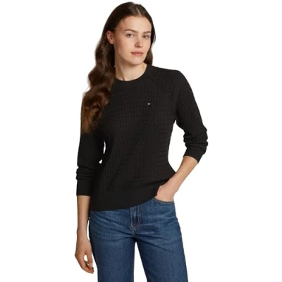 Imagen de Tommy Hilfiger Co Cable C nk Sweater Ww0ww41142 Suéter, Negro (Black), 3XL para Mujer