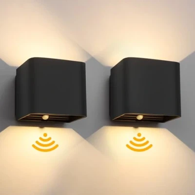 Imagen de Birnetek® 2 Piezas Lámparas LED de Pared con Sensor Movimiento, Lámpara Inalámbrica Recargable, Negro Lamparas Sin Cables para Escalera, Pasillos, GaleríAs, Dormitorio