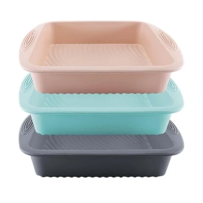Imagen de TOKSEO 3 moldes de silicona para brownie grandes, 21 cm diámetro, molde rectangular, reutilizable, cuadrado antiadherente hornear tiramisú, pasteles capas
