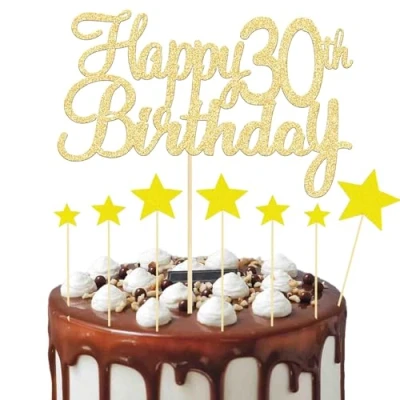 Imagen de 8 Piezas Decoracion Torta 30 Cumpleaños, 1 Happy 30th Birthday Topper y 7 Decoración de Tarta Estrella, para Tartas Cumpleaños Aniversario Productos Fiestas
