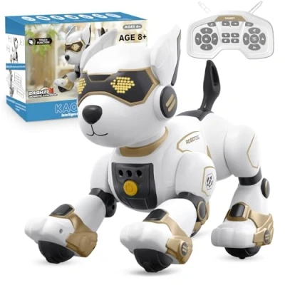 Imagen de PRANITE Perro Robot, Inteligente Robot Programable con Control Remoto, Recargable Interactivo Juguete Imitación Animal, de Voz, Cantar, Baile para Niños Niñas
