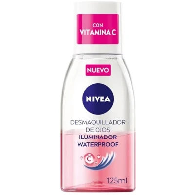 Imagen de NIVEA Desmaquillador de ojos Iluminador Waterproof (1 x 125 ml), desmaquillante para contorno resistente al agua, limpiador facial energizante fórmula bifásica con Vitamina C