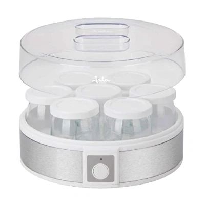 Imagen de JATA JEYG2266 Yogurtera con 7 vasos de cristal tapa 180 ml aptos para lavavajillas. Libre BPA. Patas antideslizantes. Medidas: 24 x 12,5 cm
