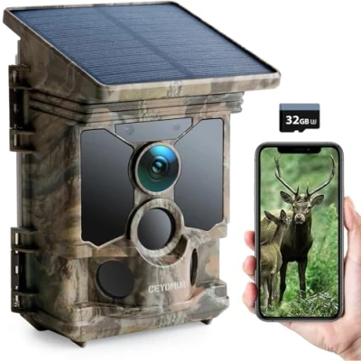 Imagen de CEYOMUR 46MP Cámaras de Caza Solar 4K 30fps WiFi Bluetooth con Ángulo Detección 120, Visión Nocturna, IP66 Impermeable para Monitoreo Vida Silvestre Tarjeta Micro SD 32GB