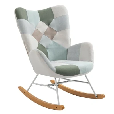 Imagen de MEUBLE COSY Silla Mecedora Sillón de Relax Especial Lactancia Butaca Acolchada con reposabrazos, Respaldo Alto, Tela Patchwork Patas Madera Metal, para salón, Dormitorio, 69x85x97cm