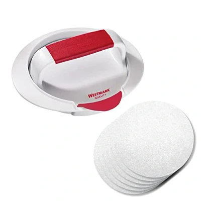 Imagen de Westmark Set de hamburguesas, 2 unidades, Hamburguesera con elevador + papel para hamburguesas (80 unidades), Plástico/Papel, Blanco/Rojo, 623322E6