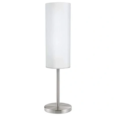 Imagen de Eglo lámpara de mesa Troy 3, mista noche 1 bombilla, acero, color níquel mate, cristaL blanco satinado, zócalo E27, incl interruptor