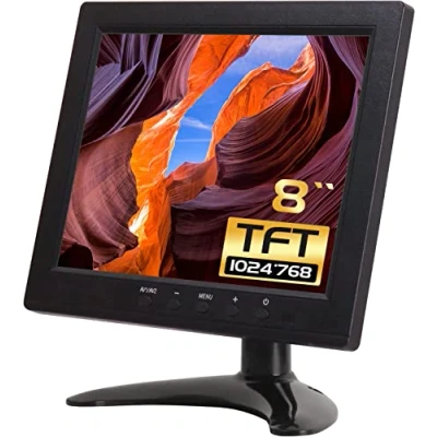 Imagen de WHOLEV Monitor CCTV HDMI TFT LCD de 8 Pulgadas con Auriculares AV/VGA/HDMI/BNC para Raspberry Pi Home Security cámara IP Pantalla Ordenador