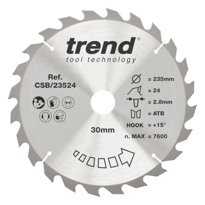 Imagen de Trend CraftPro Hoja de sierra TCT uso general, 235 mm diámetro x 24 dientes 30 interior, punta carburo tungsteno, CSB/23524