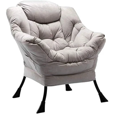 Imagen de HollyHOME Sillon Relax para Salón, Silla Perezosa Lectura Dormitorio Comodos con Reposabrazos Sillón Sofá de Acero, Gris