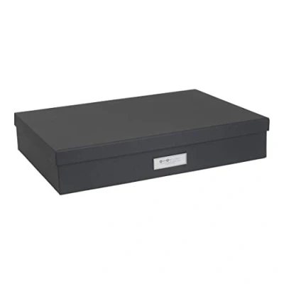 Imagen de Bigso Box of Sweden Caja archivadora para documentos de tamaño A3 almacenamiento con tapa y etiqueta Organizador cartas tablero fibras papel gris oscuro
