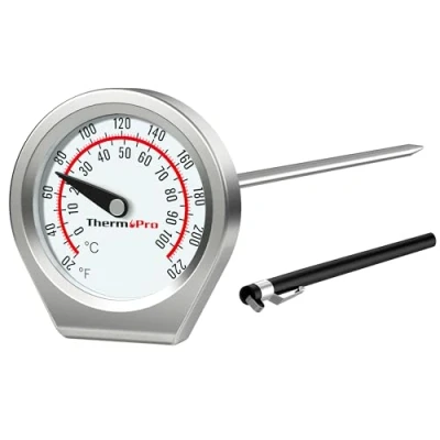 Imagen de ThermoPro Dial Termómetro de carne lectura instantánea para cocinar, alimentos parrilla con lente vidrio, cocina portátil sonda acero inoxidable 13 cm