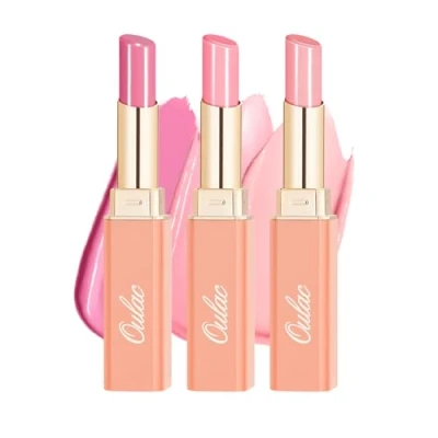 Imagen de Oulac 2 in 1 Pintalabios y Bálsamo Labial Rosa Set Brillante Hidratante, Enriquecido Con Aceite de Rosa,Acabado para Labios Secos, Agrietados Dañados,Vegan