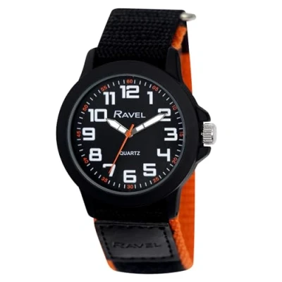 Imagen de Ravel Reloj de Trabajo Moderno para Caballero con Correa Cierre fácil Analógico Cuarzo R1601.65.8 Negro/Reflejos Naranjas