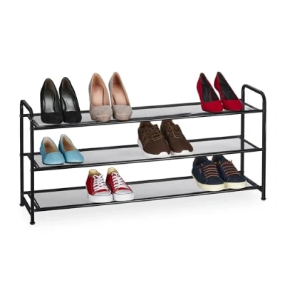 Imagen de Relaxdays Zapatero, 12 Pares Zapatos, 3 Baldas, 48x100x25,5 cm, Soporte Metal Calzado, Estrecho, para Pasillo, Blanco, Acero