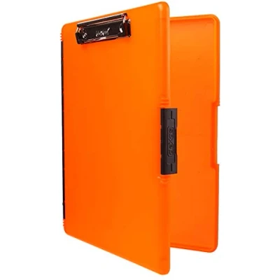 Imagen de Dexas Slimcase 2 portapapeles de almacenamiento con apertura lateral, color naranja neón, suministros oficina para organizar, transportar y almacenar, soporte A4, combina estilo funcionalidad,