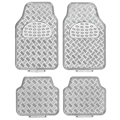 Imagen de Alfombrillas de Coche Diseño Metálico, 4 Piezas 2 Delanteras y Traseras, SUV, Furgonetas, Coches, Camiones, Protección para Todo Tipo Clima Alta Resistencia, Acabado Silver