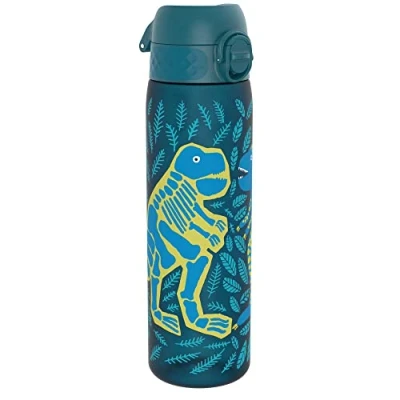 Imagen de ION8 Botella Agua, 500ml, a Prueba de Fugas, Fácil Abrir, Cerradura Segura, Apta para Lavavajillas, Sin BPA, Asa Transporte, Limpiar, Neutro en Carbono, Diseño Dinosaurios