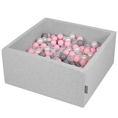 Imagen de KiddyMoon 90X40cm/200 Bolas ∅ 7Cm El Cuadrado Piscina De para Ninos Hecha En La UE, Gris Clr:Perla/Gris/Transparente/Rosa Clr