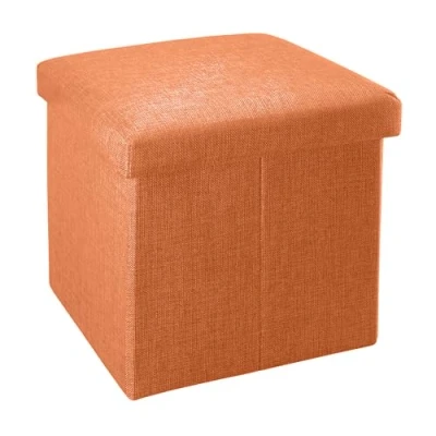 Imagen de INTIRILIFE Puff Baúl Plegable 38x38x38 cm in Naranja Mandarina Taburete Almacenaje Tapizado de Textil Tela Óptica Lino per Almacenamiento y Reposapiés Asiento Silla Tejido Banqueto