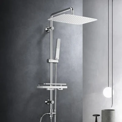 Imagen de Görbach Columna de Hidromasaje sin Grifo Set Ducha Acero Inoxidable Altura Adjustable Conjunto Juego Baño con Mano,Estante y Cabezal Rociador 35x25cm.