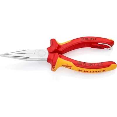 Imagen de Knipex Alicate de montaje (alicate radio) cromado, homologado por VDE; con anilla fijación aislada e integrada para colocar una protección anticaída 160 mm 25 06 T