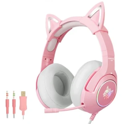 Imagen de Auriculares Rosa Para Juegos, Orejas De Gato, Juegos Con Sonido Envolvente 7.1 Reducción Ruido Ajustable, Luz Led, Micrófono Retráctil Y Gato Extraíbles