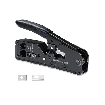 Imagen de 6COMGIGA Herramienta de crimpado RJ45 RJ12 todo en uno, crimpadora Ethernet para conector modular Cat5 Cat5e Cat6 Cat6a Cat7, 6C CT 01