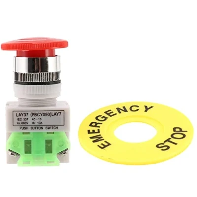 Imagen de Pmandgk Interruptor de Boton Presion para Parada Emergencia Tapa Seta Rojo 1NO 1NC DPST CA 660V 10A