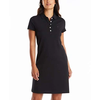 Imagen de Nautica Easy Classic Vestido Polo de algodón elástico Manga Corta Informal, Negro (True Black), Large para Mujer