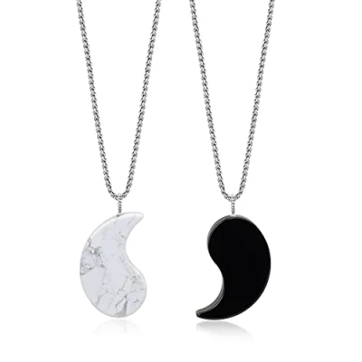 Imagen de COAI Collares Yin Yang para Parejas de Novios y Mejores Amigos Acero Inoxidable con Colgantes Obsidiana Howlita Piedras Naturales