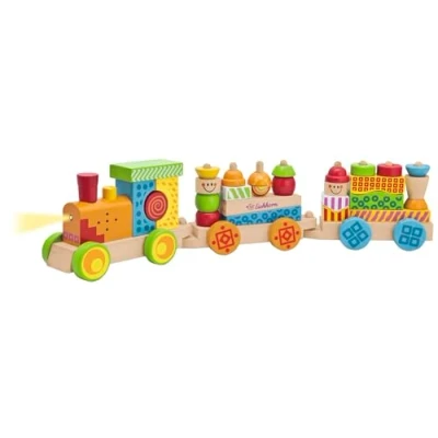 Imagen de Eichhorn Tren de Madera con 15 Bloques Construcción y 18 Piezas en Total, para Niños a partir 1 Año