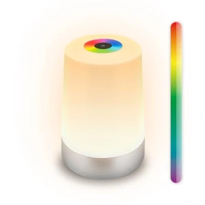 Imagen de Briloner lampara de mesa sin cable LED RGBW inalámbrica IP44 con pantalla táctil, regulable, batería intercambiable, mesita noche cable, 9x13 cm, cromo mate