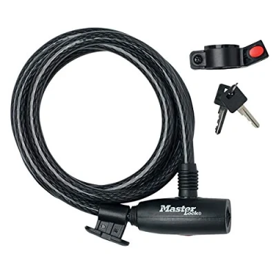 Imagen de MASTER LOCK Candado Bicicleta [1,8 m Cable] [Llave] [Flexible Montaje] [Exterior] 8232EURDPRO Ideal para Bicicleta, Monopatín, Paseante, Cortacésped y Otro Equipo