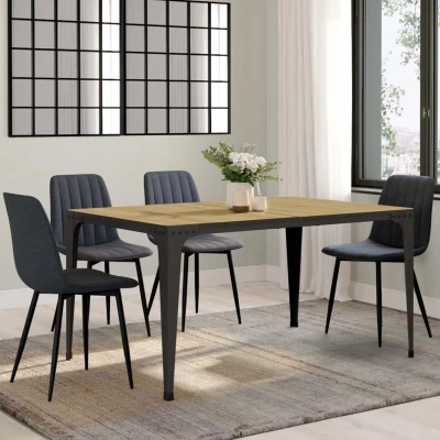 Imagen de Table à manger industrielle bois et noir 6 personnes