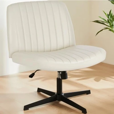 Imagen de Sweetcrispy Silla de Oficina sin reposabrazos, Escritorio con Piel sintética, Lectura cojín más Ancho para Sentarse en el Asiento Sastre, Altura Regulable, giratoria
