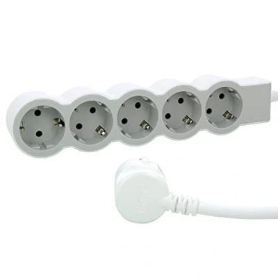 Imagen de Legrand 694555, Regleta de enchufes, Enchufe múltiple con 5 Tomas Corriente, Cable 1,5m, Color Blanco/Gris Claro