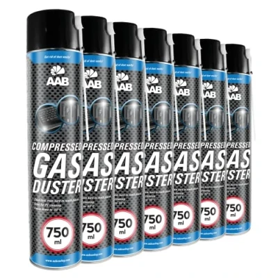 Imagen de 7 x AAB Botella de Aire Comprimido 750ml para Limpiar Teclados, Ordenadores, Copiadoras, Cámaras, Impresoras y Otros Equipos Eléctricos, Soplador Aire, Eliminación Polvo, Spray Limpiador