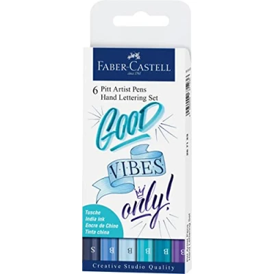 Imagen de Faber Castell 267123 Tusche lápiz Pitt Artist Pen Lettering, Azul tonos, estuche de 6, Multicolor , color/modelo surtido