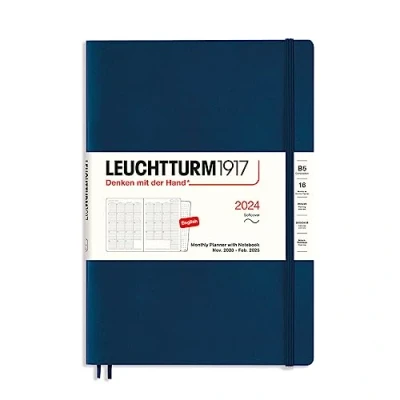 Imagen de LEUCHTTURM1917 367565 Planificador mensual con cuaderno, tapa blanda, composición (B5) 2024, 16 meses, azul marino, inglés