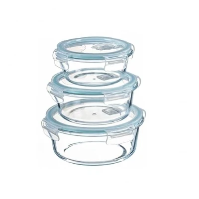 Imagen de DAMDAM GO Set de 3 fiambreras Cristal con Tapa herméticos antifugas para Horno microondas congelador y lavavajillas Redonda
