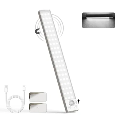 Imagen de LQWELL® Lámpara de Armario con 54 LEDs, Sensor Movimiento Inalámbrico, 32 cm, 1800 mAh, Recargable, Regulable, Para cocina, Armario, Estantería, Dormitorio (Blanco, 1 pieza)