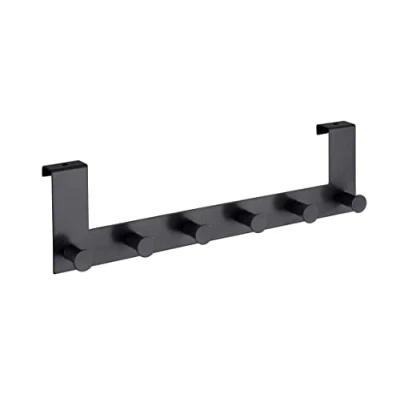 Imagen de WENKO Celano Perchero (6 Ganchos, Acero Lacado, para Puertas de hasta 2 cm Grosor, 39 x 11 5,5 cm), Color Negro